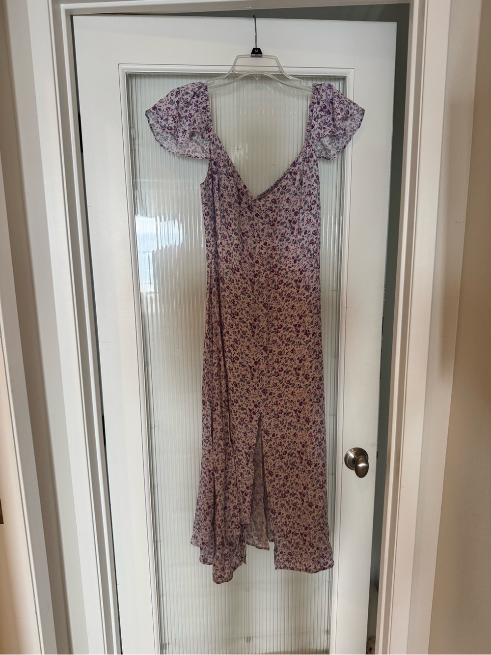 Reformation Lavender Floral Midi Dress with Puff Sleeves